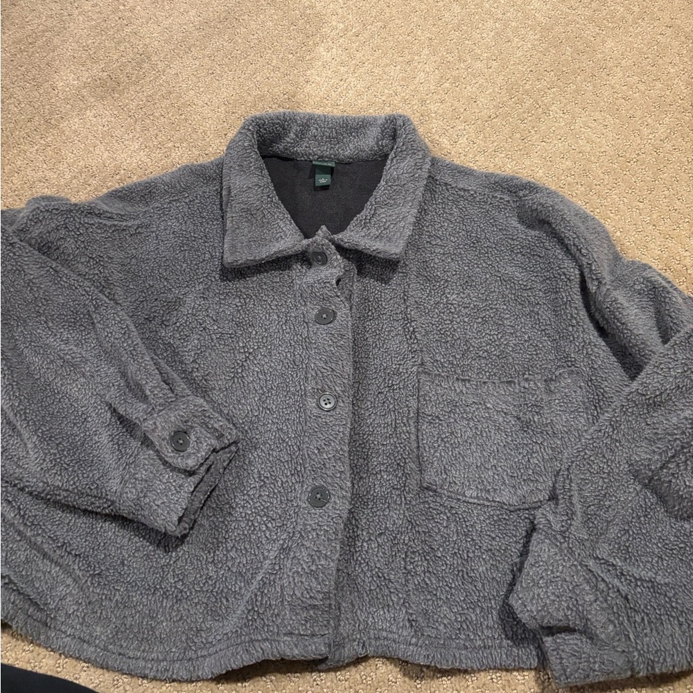 Wild Fable Gray Fleece Button-Up Top